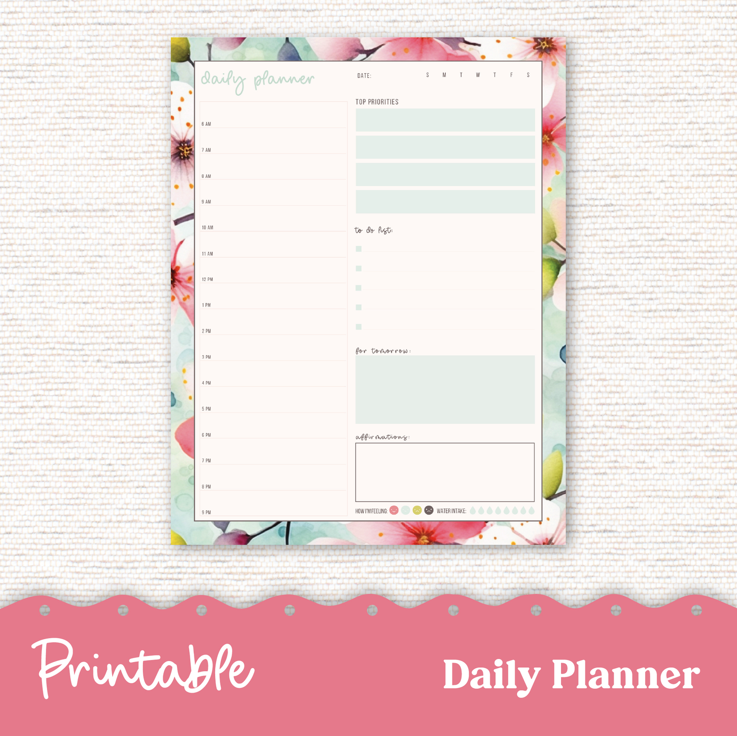 Printable Planner Sakura 251 - Monthly Daily Weekly Note Page PDF Files Cherry Blossoms