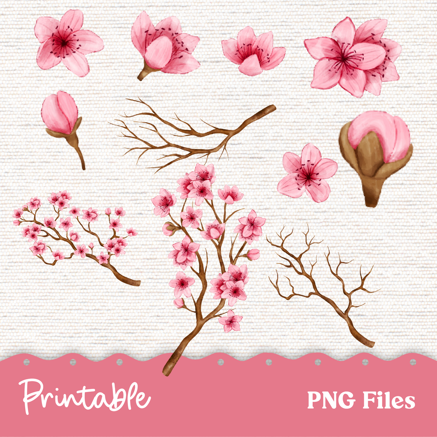 Printable Planner Sakura 251 - Monthly Daily Weekly Note Page PDF Files Cherry Blossoms