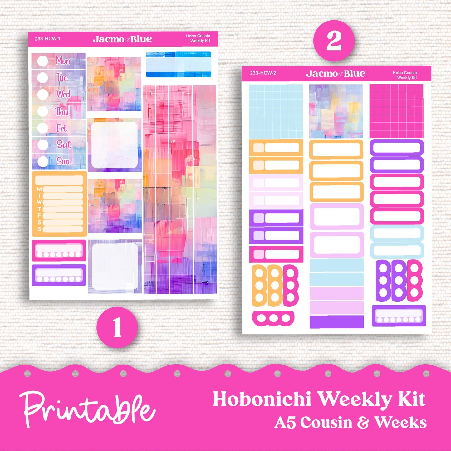 PRINTABLE Hobonichi Weekly Sticker Kit Cousin & Weeks Planner Stickers - Silhouette Cricut Transparent PNG Files 233 Periwinkle Abstract