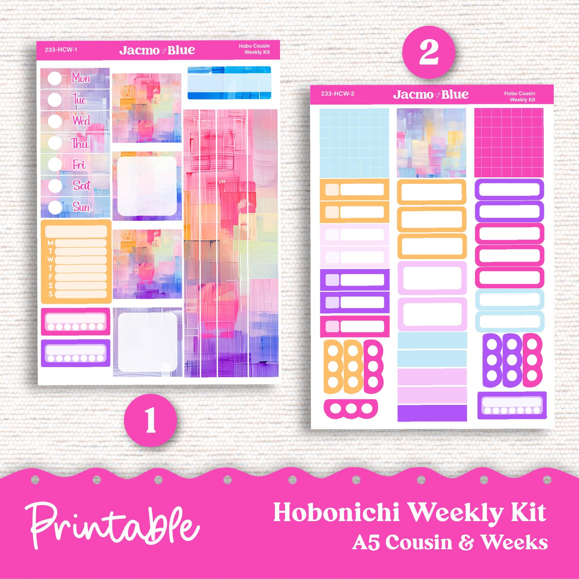 PRINTABLE Hobonichi Weekly Sticker Kit Cousin & Weeks Planner Stickers - Silhouette Cricut Transparent PNG Files 233 Periwinkle Abstract