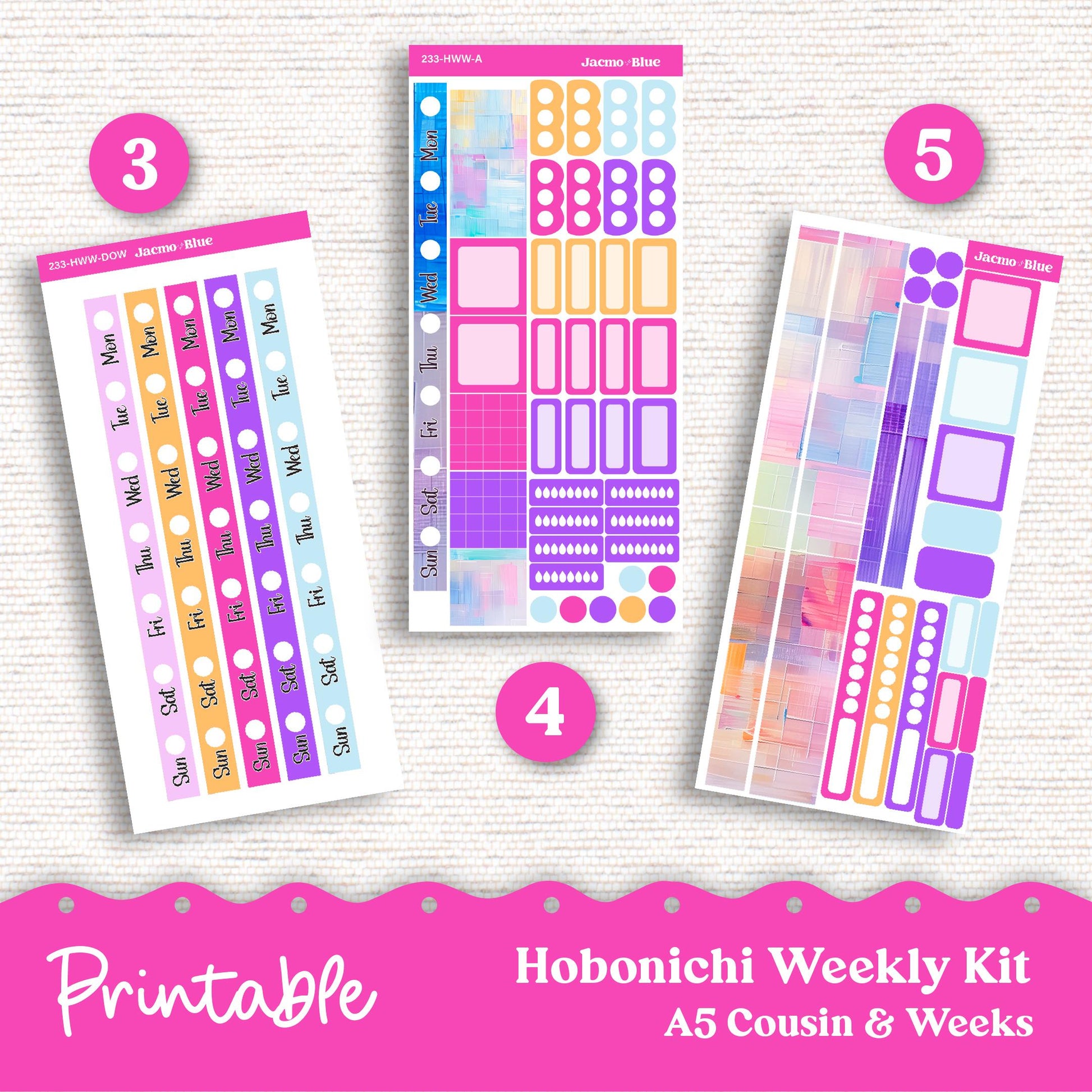 PRINTABLE Hobonichi Weekly Sticker Kit Cousin & Weeks Planner Stickers - Silhouette Cricut Transparent PNG Files 233 Periwinkle Abstract