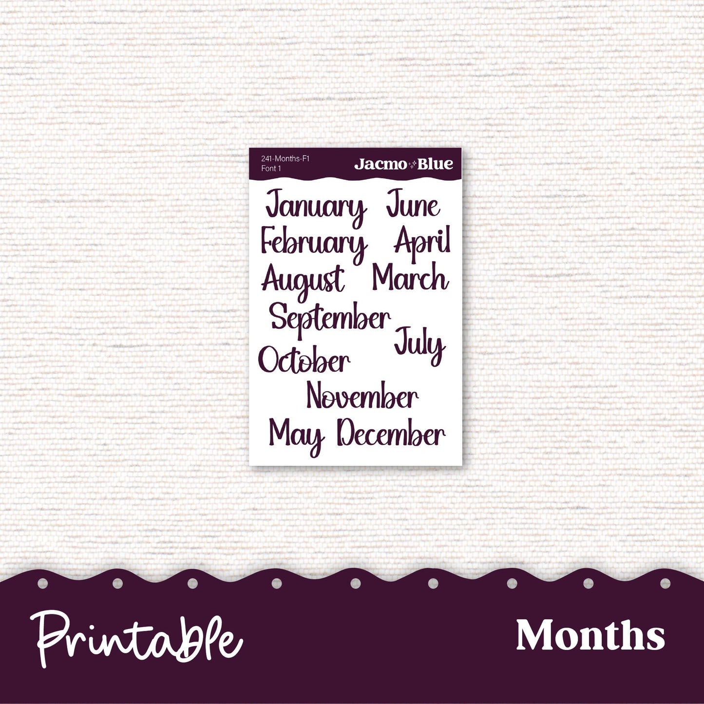 PRINTABLE Monthly Planner Stickers for Hobonichi Cousin A5 - Print and Cut Silhouette and Cricut - 241P