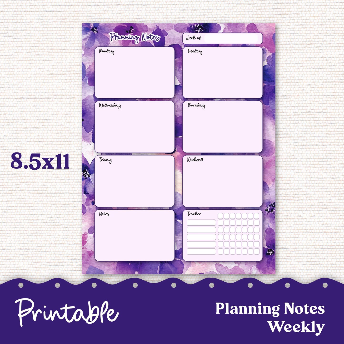 PRINTABLE Weekly Planning Sheets for Preplanning or Memory Notes Weekly Planner Letter and A5 Sizes 242P