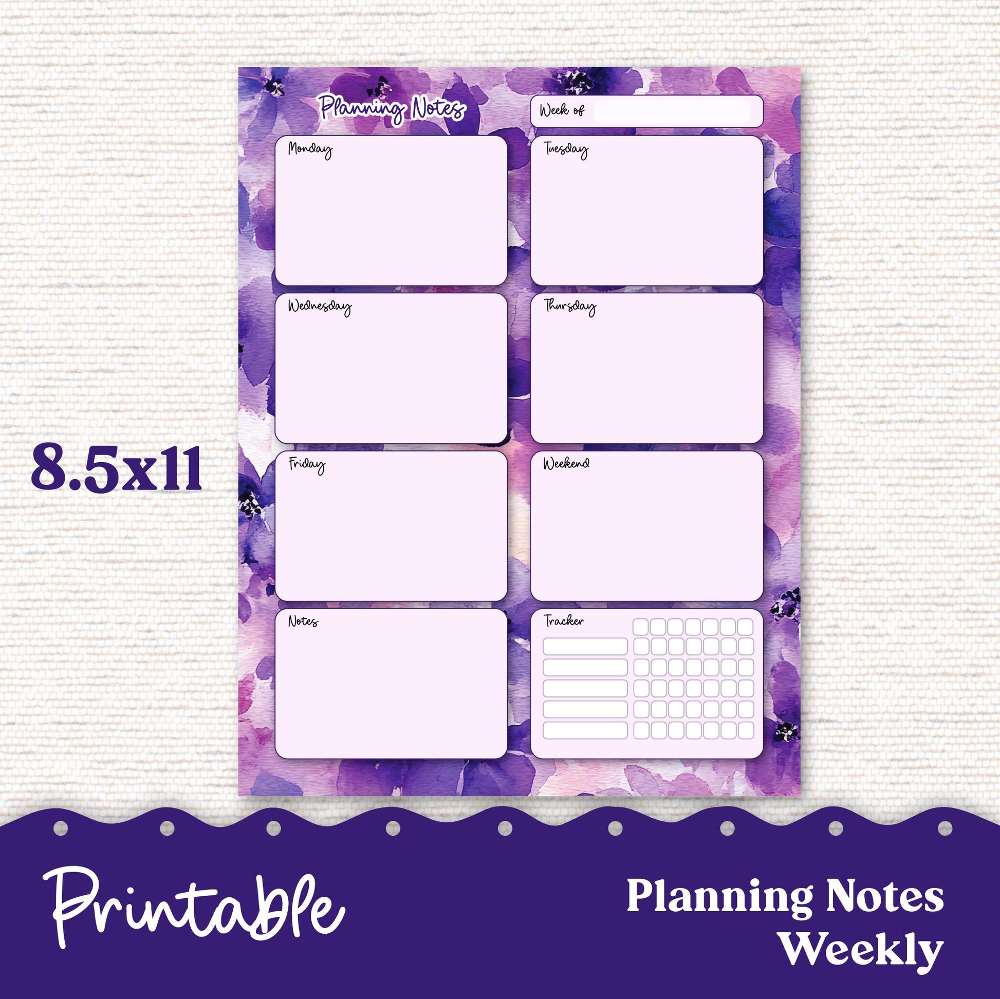 PRINTABLE Weekly Planning Sheets for Preplanning or Memory Notes Weekly Planner Letter and A5 Sizes 242P