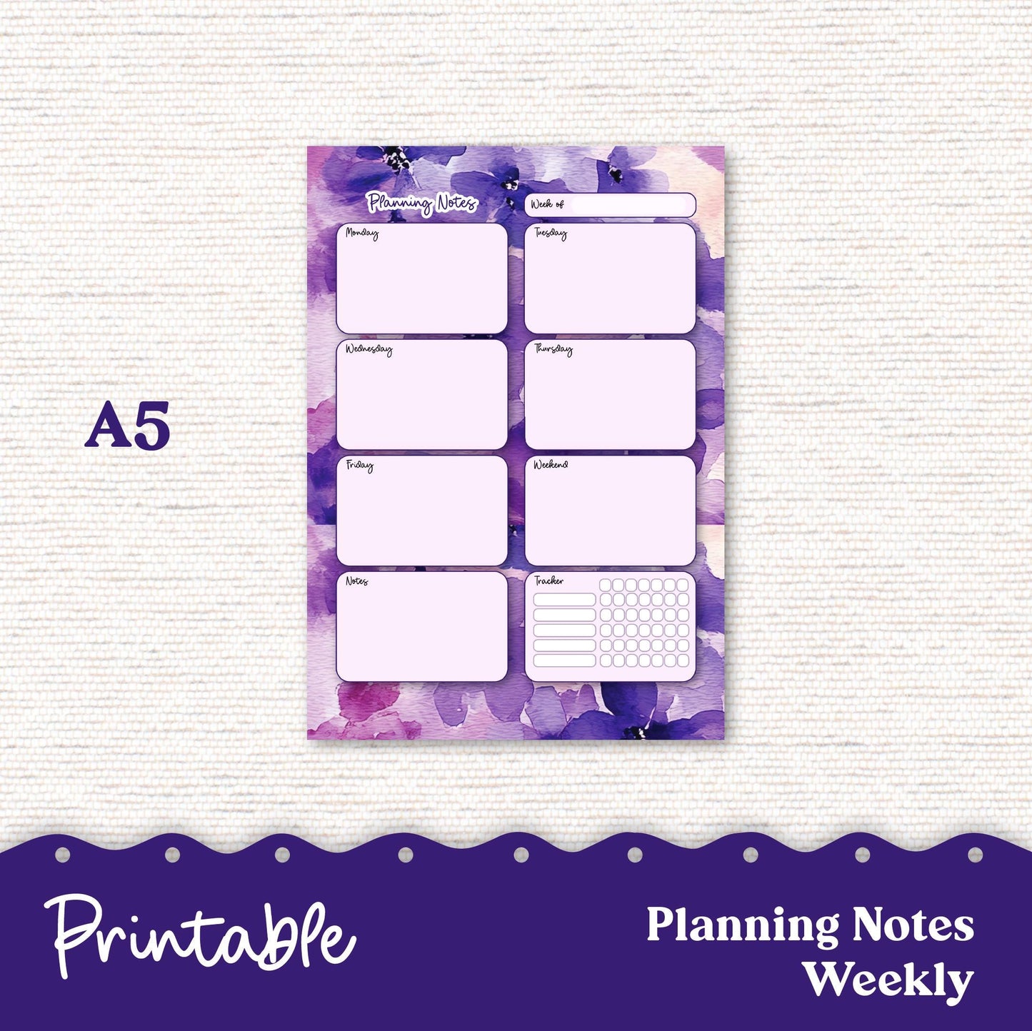 PRINTABLE Weekly Planning Sheets for Preplanning or Memory Notes Weekly Planner Letter and A5 Sizes 242P