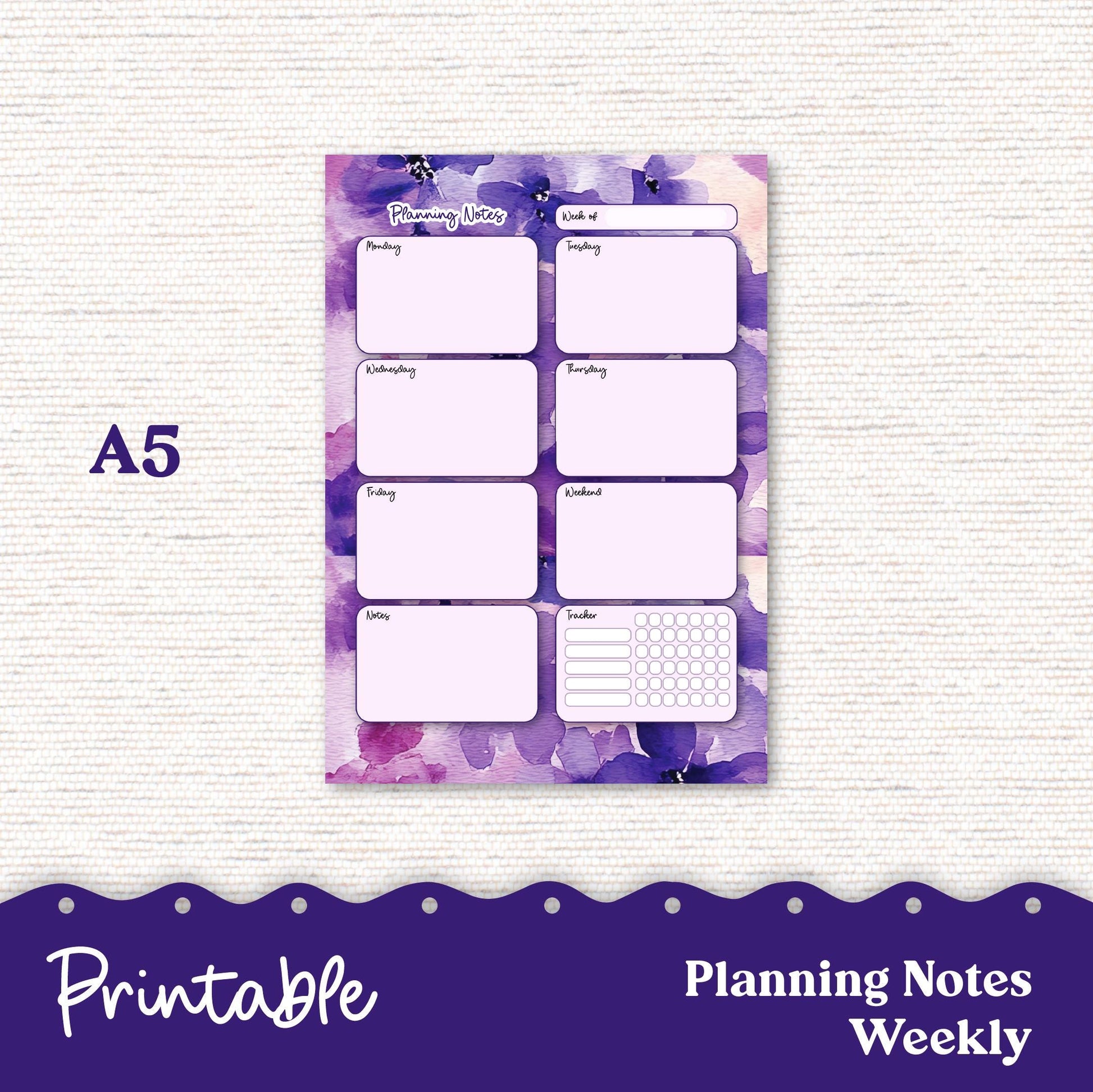 PRINTABLE Weekly Planning Sheets for Preplanning or Memory Notes Weekly Planner Letter and A5 Sizes 242P