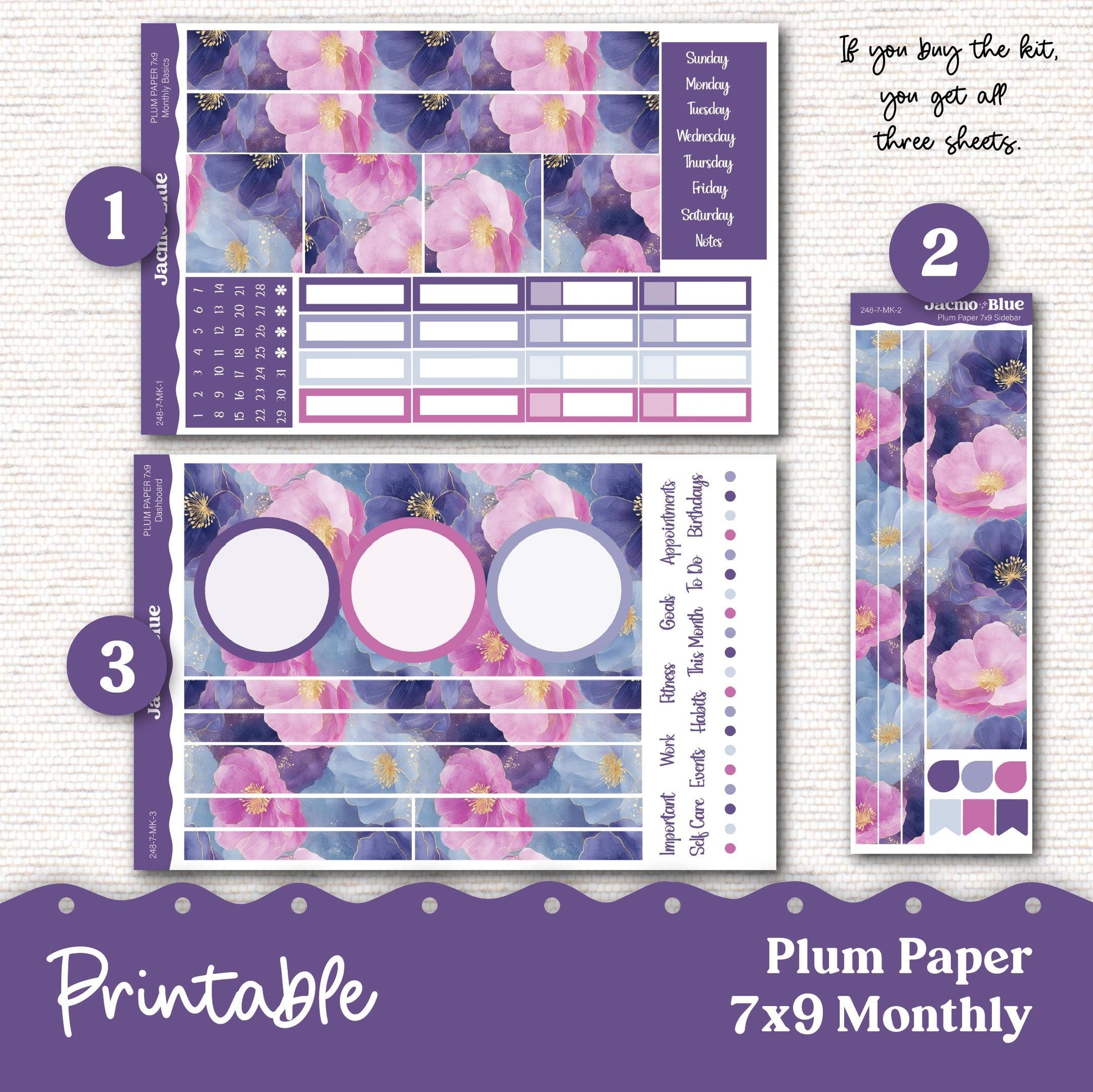 PRINTABLE Plum Paper Planner Monthly Stickers October 8x11 7x9 A5 Print and Cut - 248P