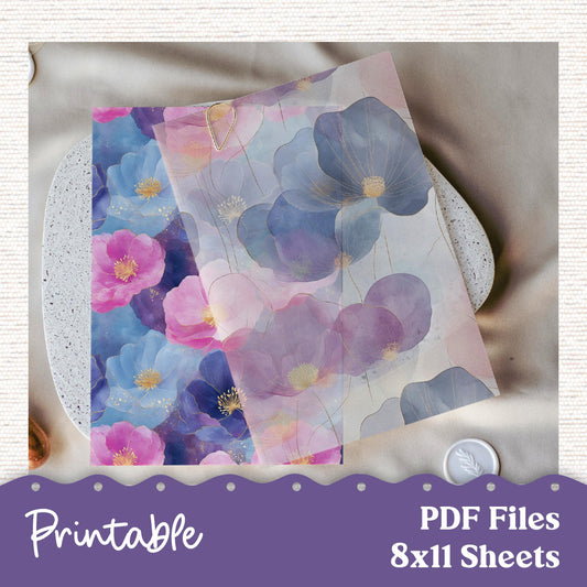 3 PDF Files - Printable Dashboard for Planner, Junk Journaling, Crafting PDF Digital Download 248 Maroon Floral