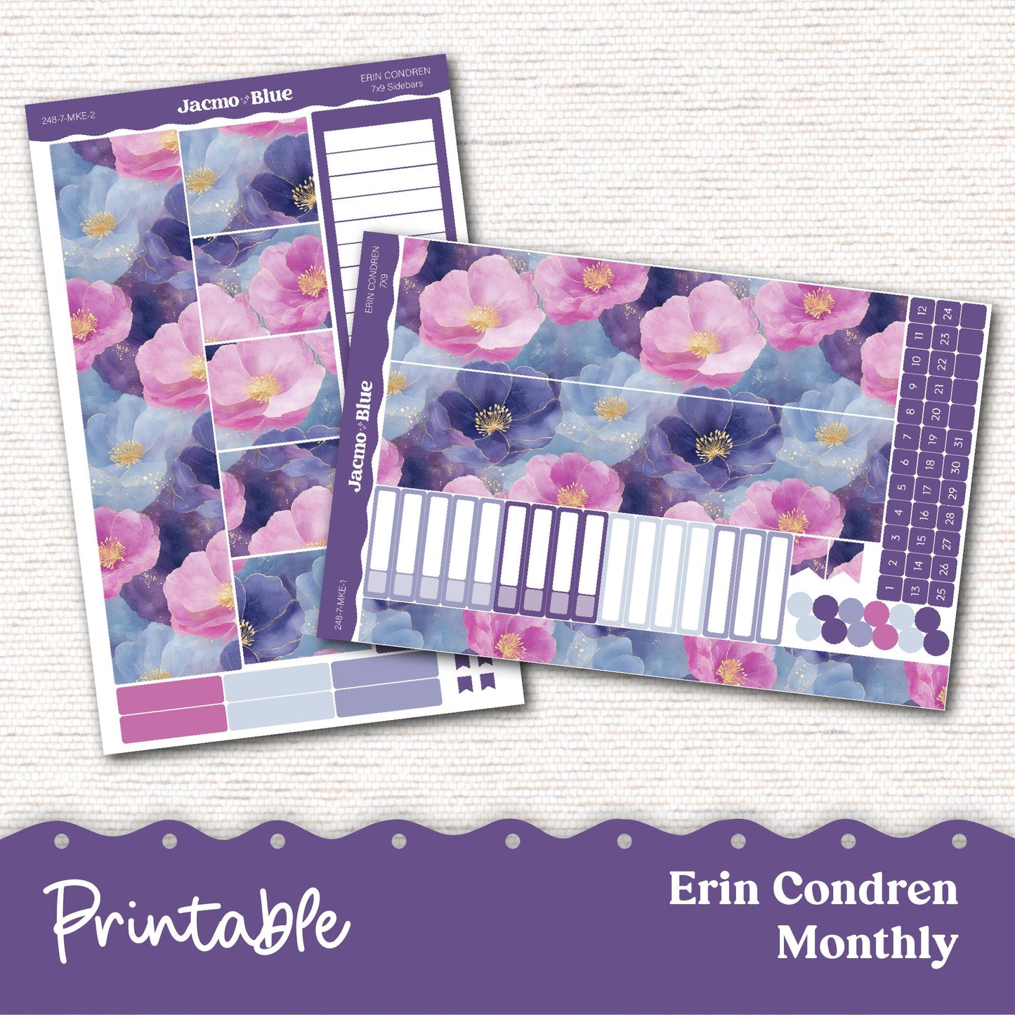 PRINTABLE Monthly Planner Stickers for Erin Condren 7x9 and A5 - Print and Cut Silhouette and Cricut - 248P