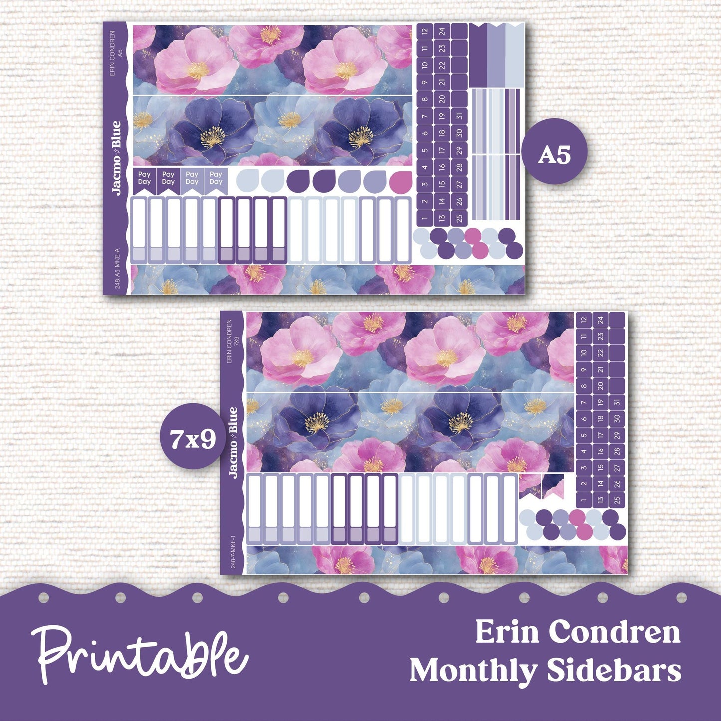 PRINTABLE Monthly Planner Stickers for Erin Condren 7x9 and A5 - Print and Cut Silhouette and Cricut - 248P