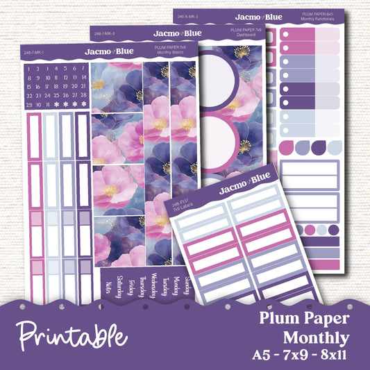 PRINTABLE Plum Paper Planner Monthly Stickers October 8x11 7x9 A5 Print and Cut - 248P