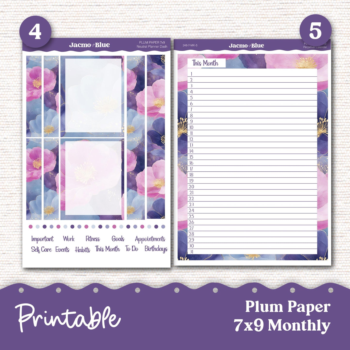 PRINTABLE Plum Paper Planner Monthly Stickers October 8x11 7x9 A5 Print and Cut - 248P