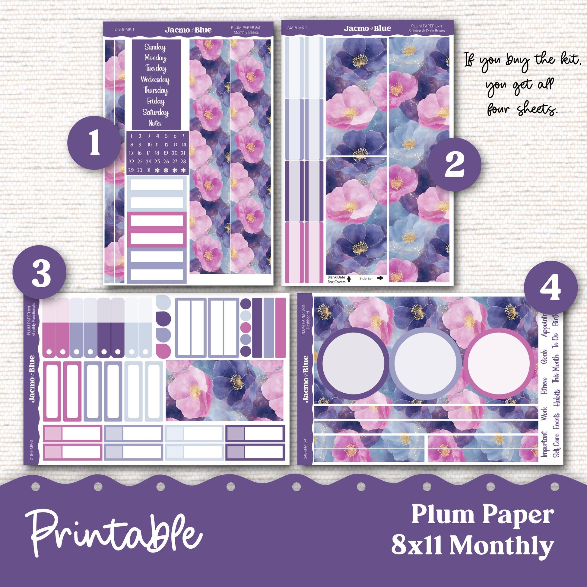 PRINTABLE Plum Paper Planner Monthly Stickers October 8x11 7x9 A5 Print and Cut - 248P