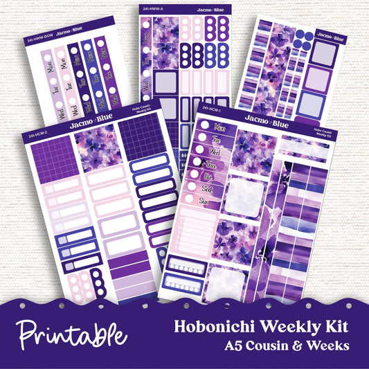 PRINTABLE Hobonichi Cousin & Weeks Sticker Kit Planner Stickers - Silhouette Cricut Transparent PNG Files 242 Purple Watercolor