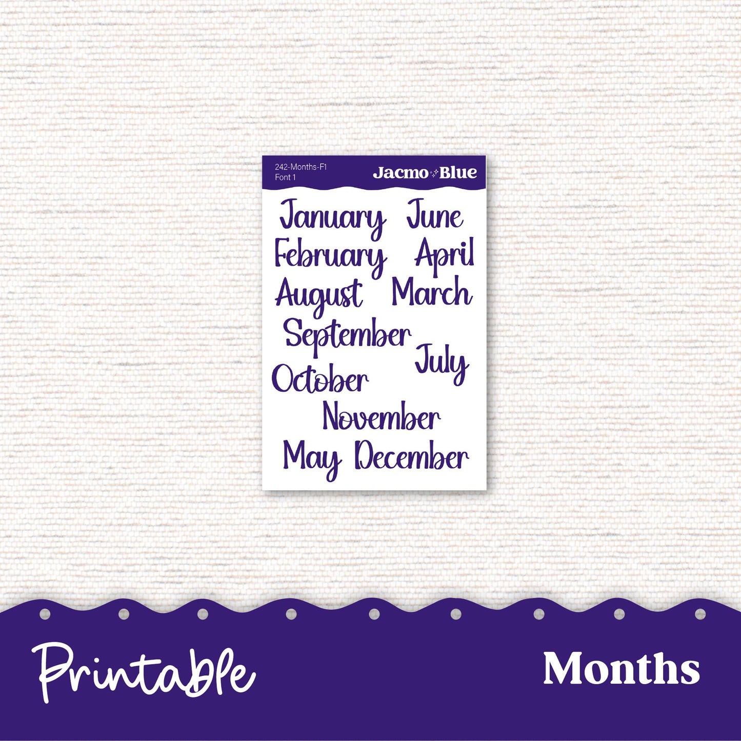 Plum Paper Planner PRINTABLE Monthly Stickers 8x11 7x9 A5 Print and Cut - 242P Purple Watercolor