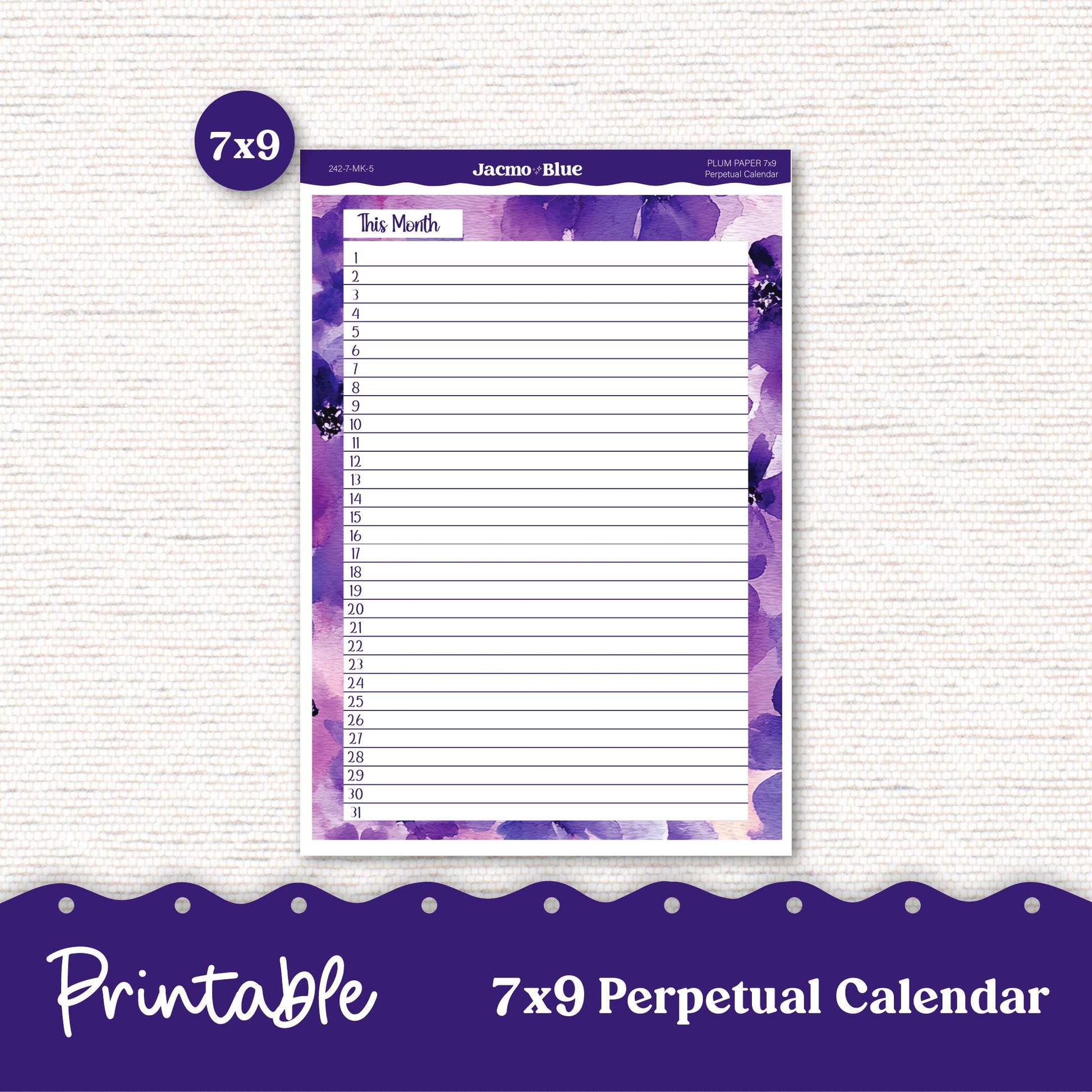 PRINTABLE Monthly Planner Stickers for Erin Condren 7x9 and A5 - Print and Cut Silhouette and Cricut - 242P Purple Watercolor