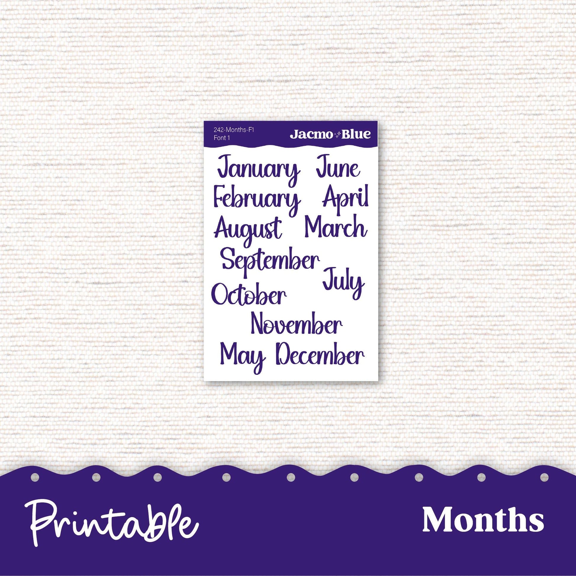 PRINTABLE Monthly Planner Stickers for Erin Condren 7x9 and A5 - Print and Cut Silhouette and Cricut - 242P Purple Watercolor