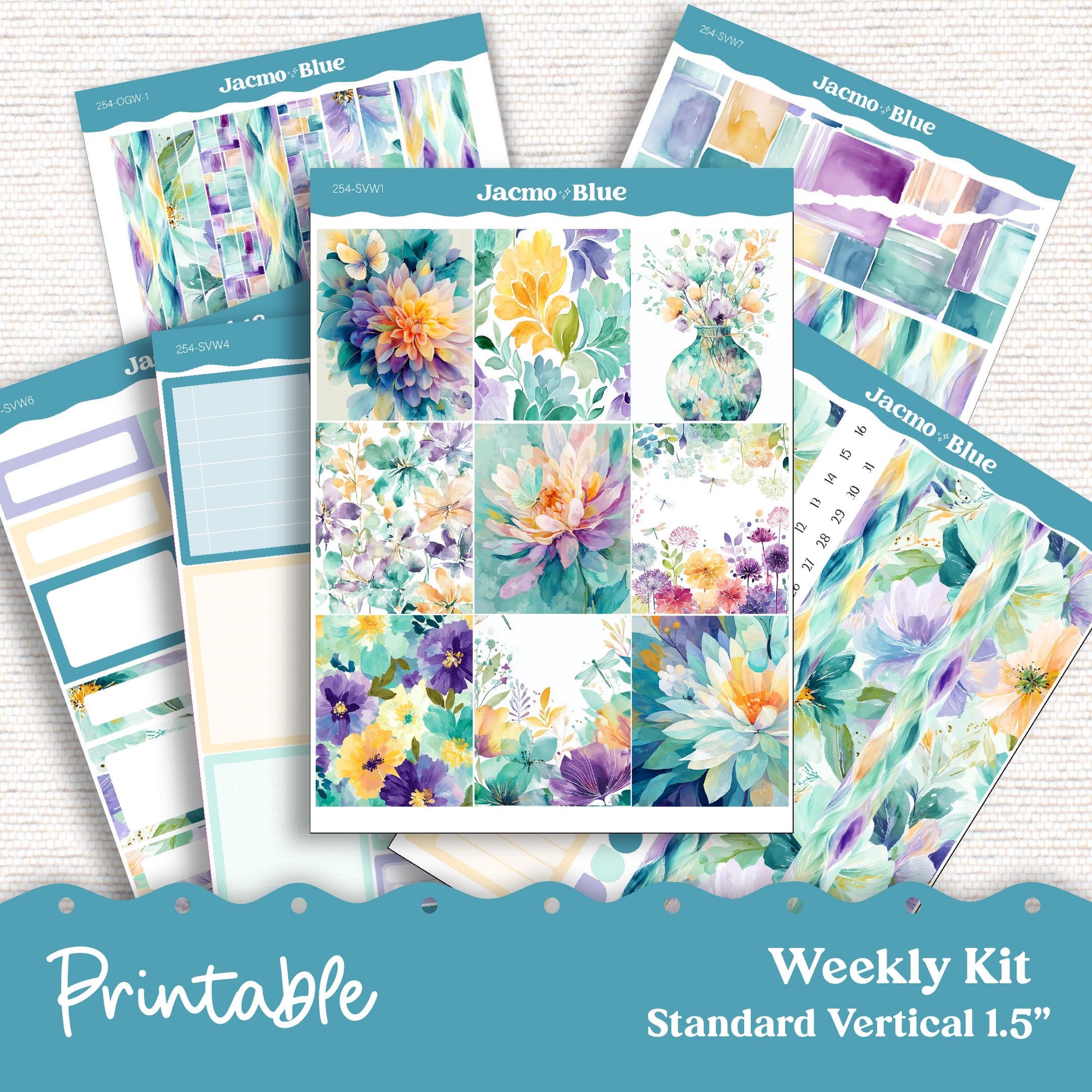 254P PRINTABLE Standard Weekly Sticker Kit Vertical Planner Stickers - Silhouette Cricut