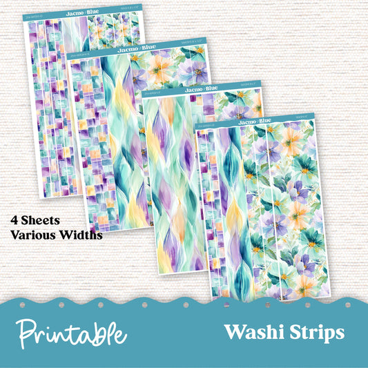 PRINTABLE Washi Strips Stickers Print and Cut Silhouette and Cricut - 254P- Cool Summer Floral