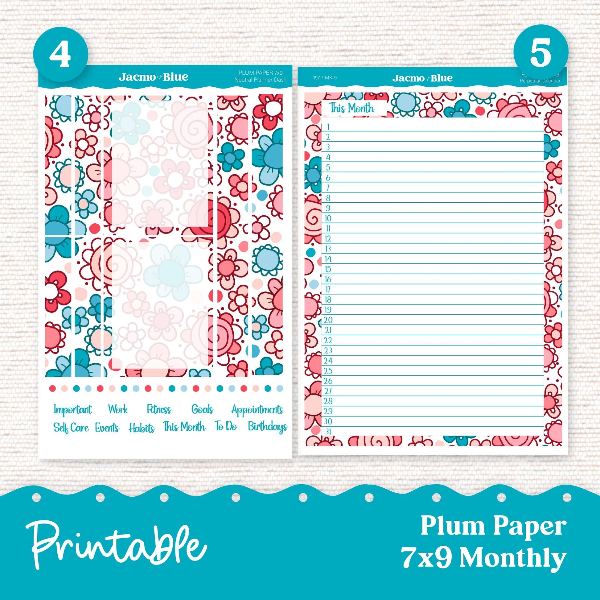 Plum Paper Planner PRINTABLE Monthly Stickers 8x11 7x9 A5 Print and Cut - 249P July Doodles