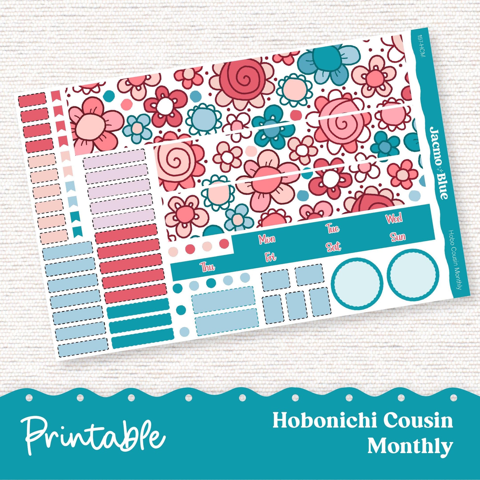 249P PRINTABLE Monthly Planner Stickers for Hobonichi Cousin A5 - Print and Cut Silhouette and Cricut - July Doodle Red White Blue