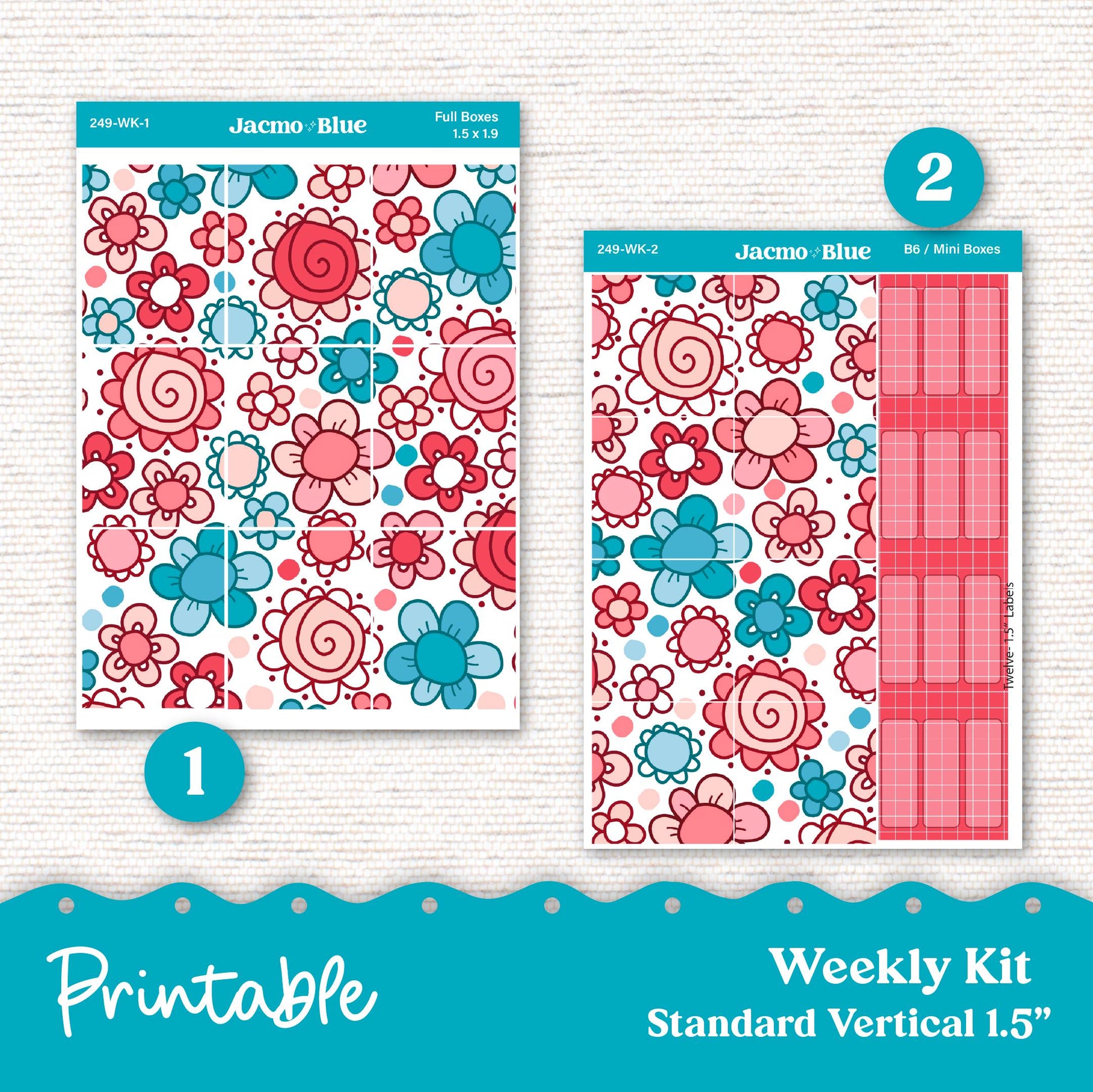 249P PRINTABLE Standard Weekly Sticker Kit Vertical Planner Stickers Erin Condren - Silhouette Cricut Doodle July Red White Blue