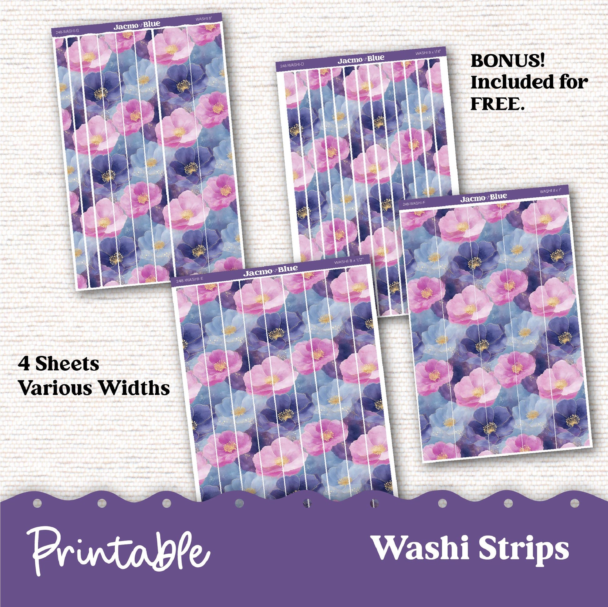 248P PRINTABLE Standard Weekly Sticker Kit Vertical Planner Stickers Erin Condren - Silhouette Cricut Watercolor Blue Purple + Bonus