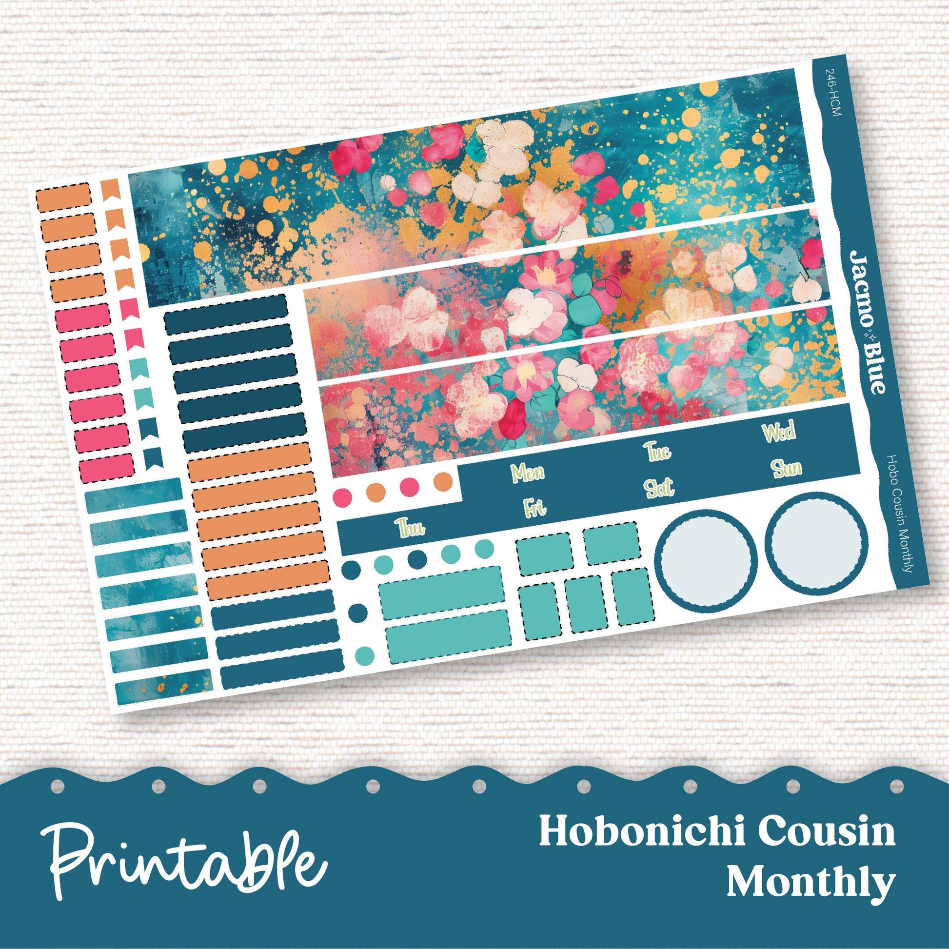 246P Hobonichi PRINTABLE Monthly Planner Stickers for Hobonichi Cousin A5 - Print and Cut Silhouette and Cricut