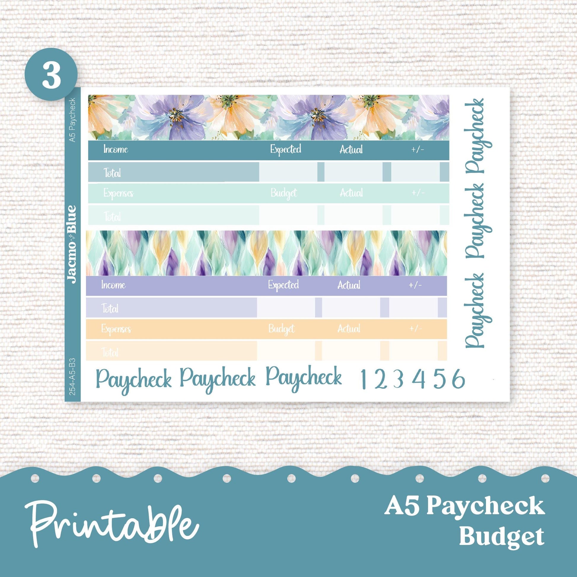 Printable A5 Budget Planner Sticker Kit Budget by Paycheck Trackers - Kit 254 Green Yellow Purple Florals