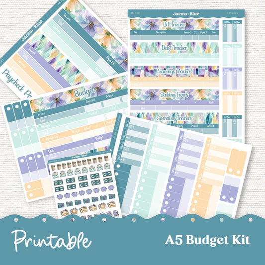 Printable A5 Budget Planner Sticker Kit Budget by Paycheck Trackers - Kit 254 Green Yellow Purple Florals