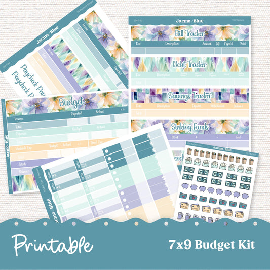 Printable 7x9 Budget Planner Sticker Kit Budget by Paycheck Trackers - Kit 254 Green Yellow Purple Florals