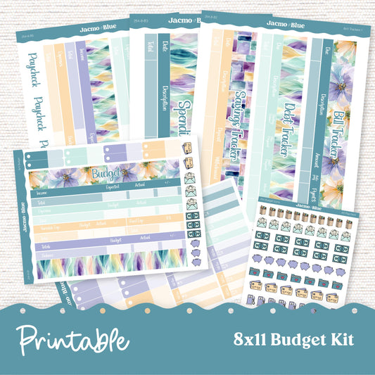 Printable 8x11 Budget Planner Sticker Kit Budget by Paycheck Trackers - Kit 254 Green Yellow Purple Florals