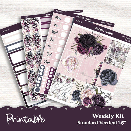 PRINTABLE Weekly Sticker Kit Vertical Planner - Silhouette Cricut Transparent PNG Files 45P Forget Me Not