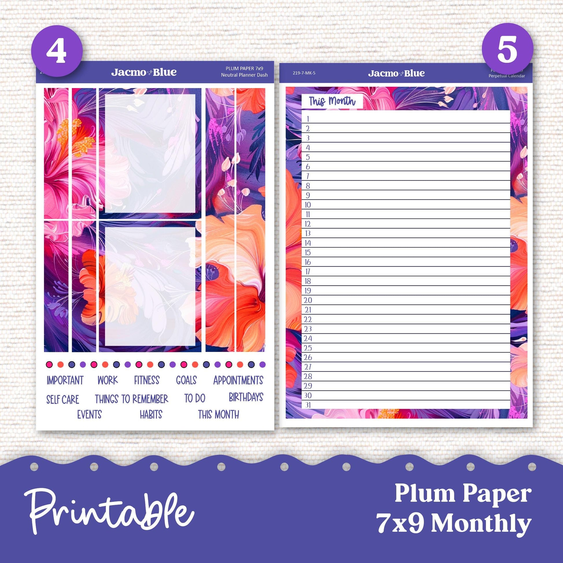Plum Paper Planner PRINTABLE Monthly Stickers 8x11 7x9 A5 Print and Cut - 219P Spontaneous