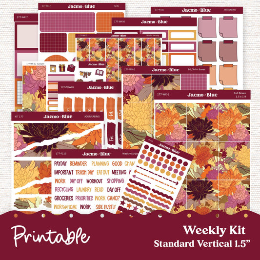 PRINTABLE Weekly Sticker Kit Vertical Planner - Silhouette Cricut Transparent PNG Files 177P Vintage Kimono
