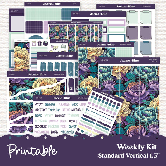 PRINTABLE Weekly Sticker Kit Vertical Planner - Silhouette Cricut Transparent PNG Files 180P Vintage Kimono