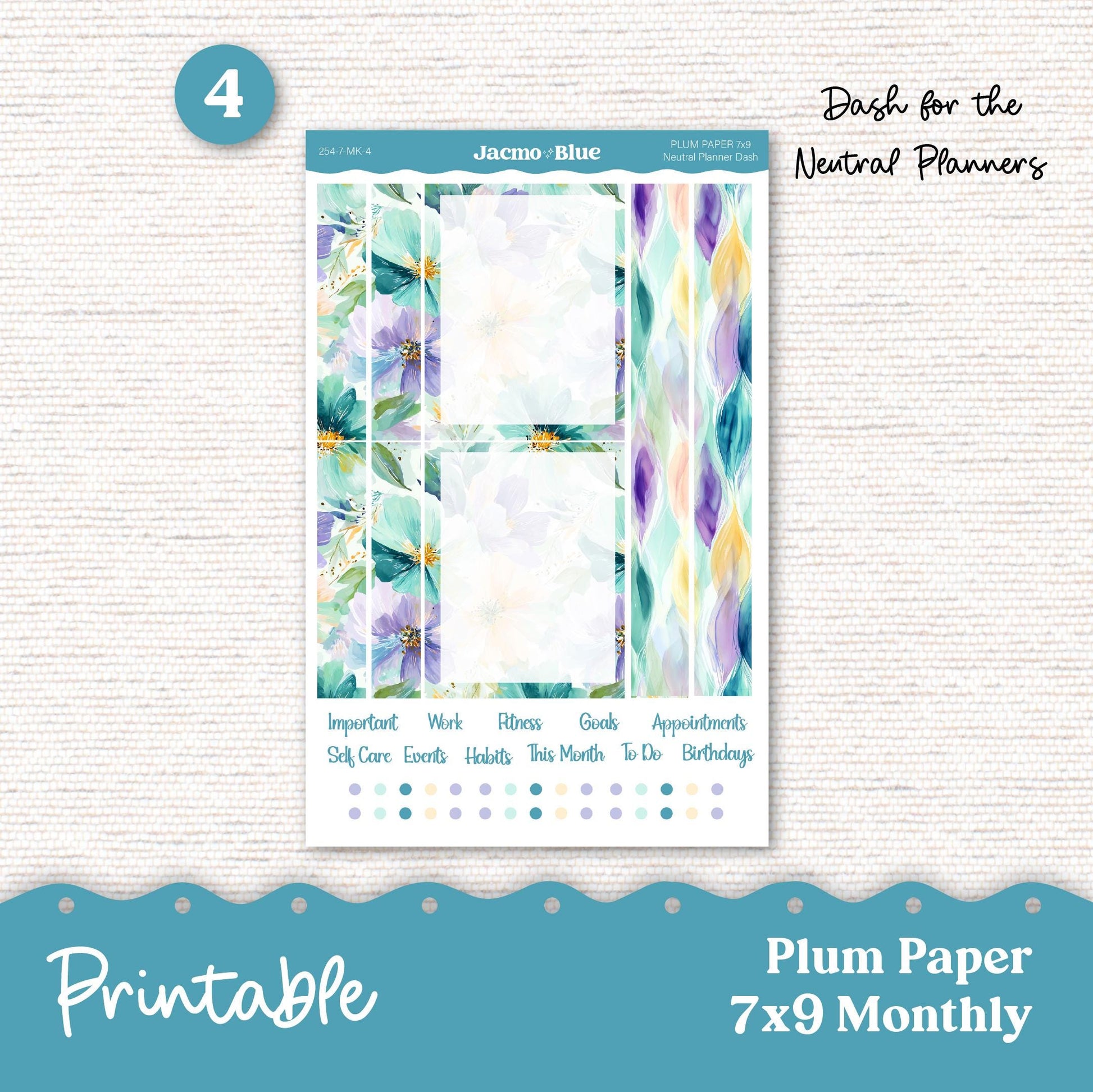 Plum Paper Planner PRINTABLE Monthly Stickers 8x11 7x9 A5 Print and Cut - 254P Green Yellow Purple Flowers plus Bonus Gift