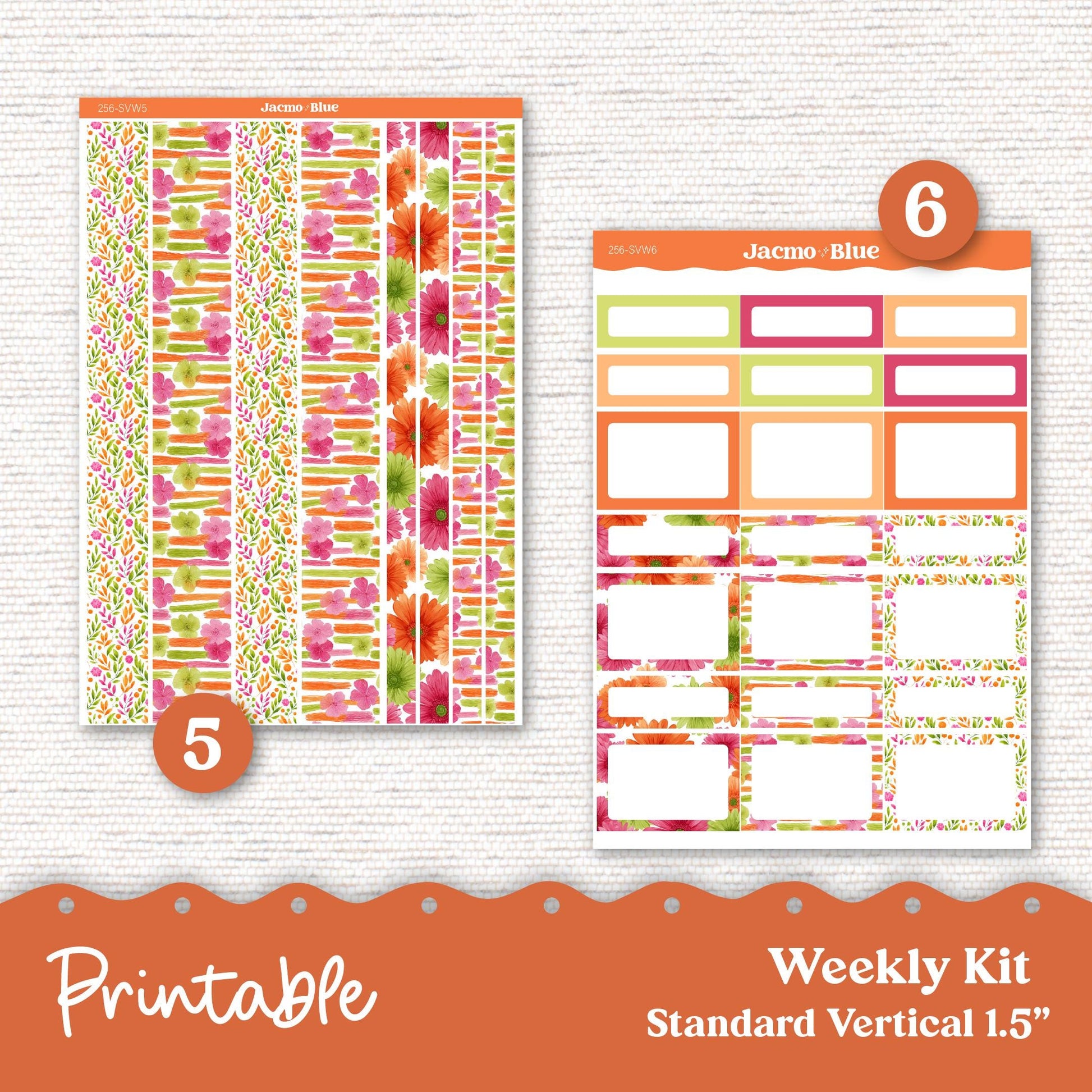 256P PRINTABLE Weekly Sticker Kit Vertical Planner Stickers Erin Condren - Silhouette Cricut Summer Weekly Stickers 1.5" columns