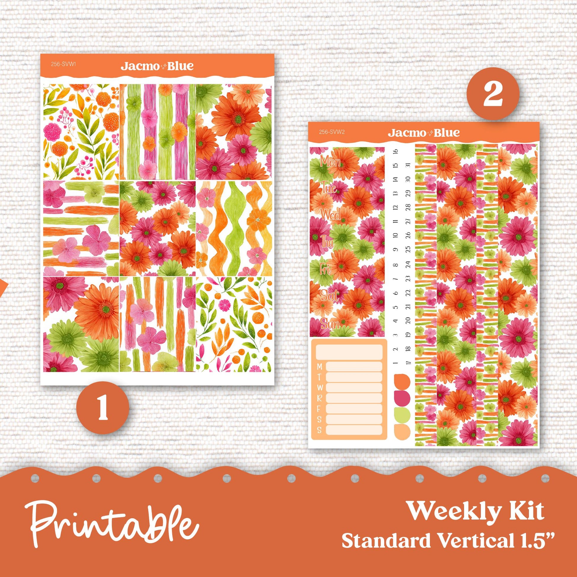 256P PRINTABLE Weekly Sticker Kit Vertical Planner Stickers Erin Condren - Silhouette Cricut Summer Weekly Stickers 1.5" columns