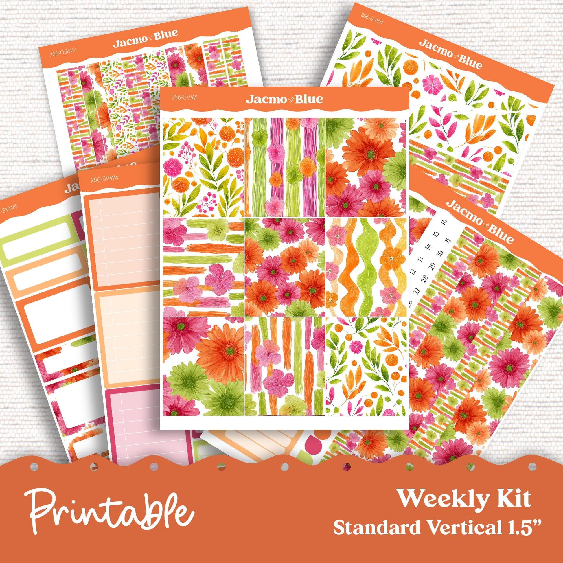 256P PRINTABLE Weekly Sticker Kit Vertical Planner Stickers Erin Condren - Silhouette Cricut Summer Weekly Stickers 1.5" columns