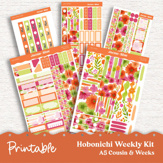 PRINTABLE Hobonichi Weekly Sticker Kit Cousin & Weeks Planner Stickers - Silhouette Cricut Transparent PNG Files 256P Summer Gerber Daisies