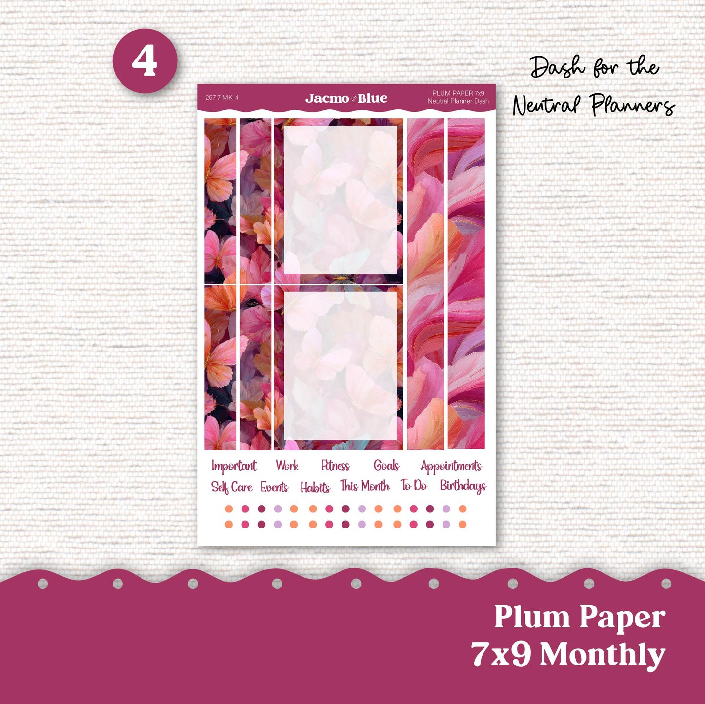 Plum Paper Monthly Sticker Kit for 8x11 7x9 A5 Planners Stickers - Kit 257 Bright Butterflies Summer