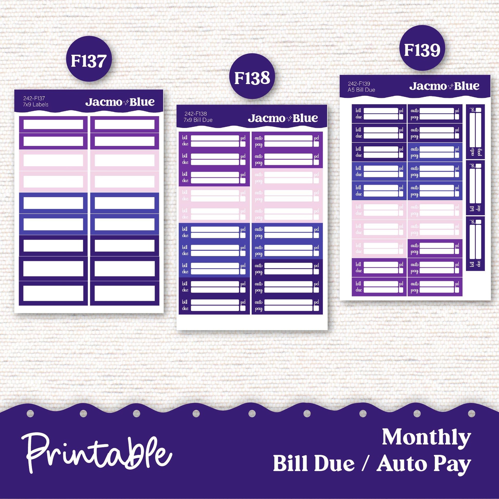 Plum Paper Planner PRINTABLE Monthly Stickers 8x11 7x9 A5 Print and Cut - 242P Purple Watercolor