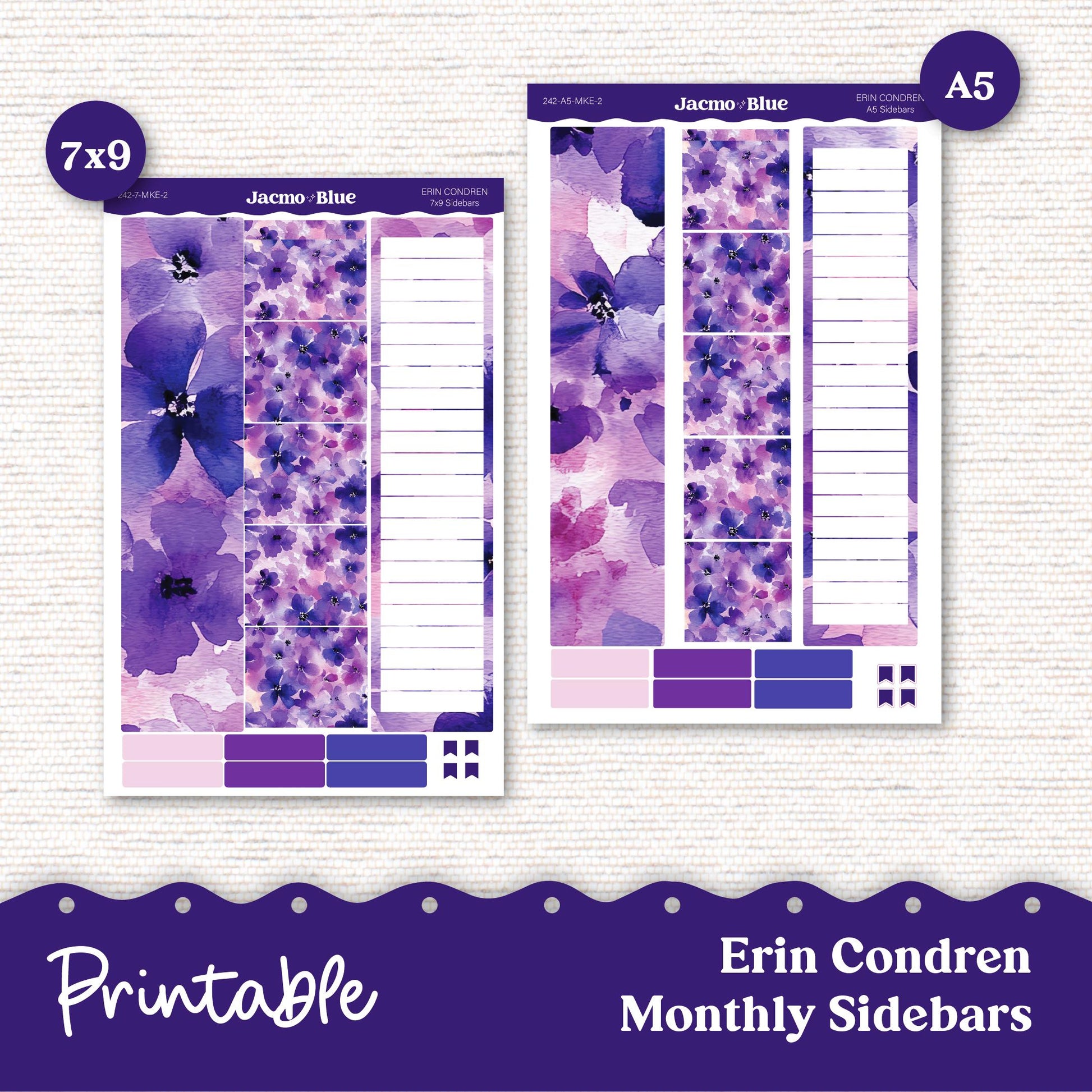 PRINTABLE Monthly Planner Stickers for Erin Condren 7x9 and A5 - Print and Cut Silhouette and Cricut - 242P Purple Watercolor