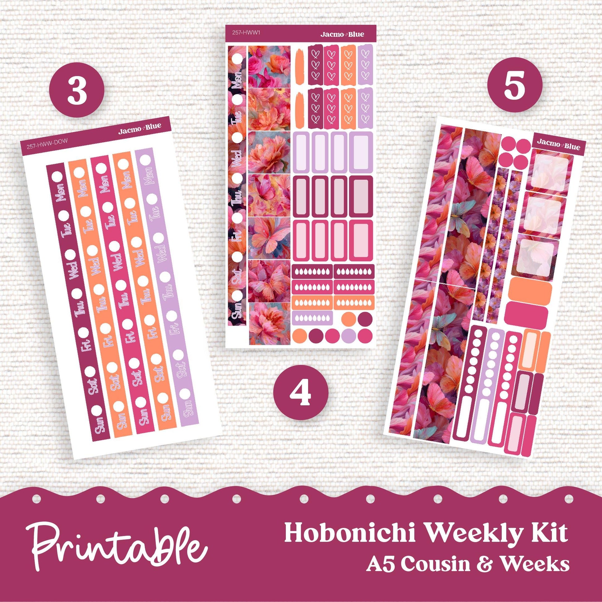 PRINTABLE Hobonichi Weekly Sticker Kit Cousin & Weeks Planner Stickers - Silhouette Cricut Transparent PNG Files 257P Bright Butterflies