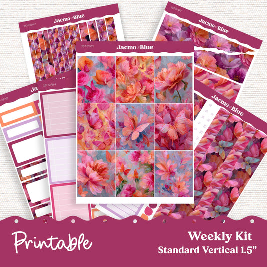 257P PRINTABLE Weekly Sticker Kit Vertical Planner Stickers Erin Condren - Silhouette Cricut Weekly Stickers 1.5" columns Bright Butterflies