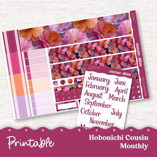 257P PRINTABLE Monthly Planner Stickers for Hobonichi Cousin A5 - Print and Cut Silhouette and Cricut - Bright Butterflies