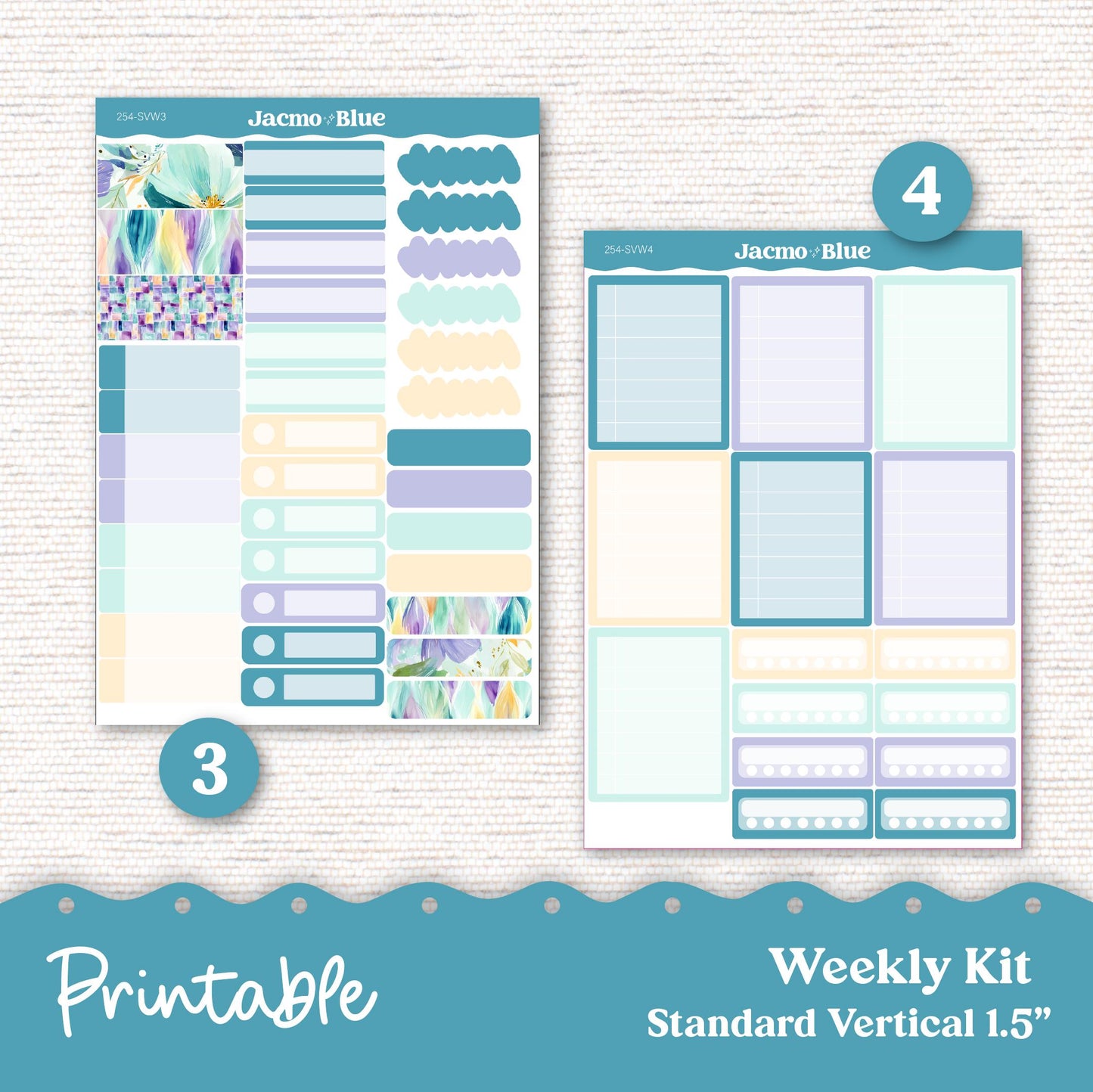254P PRINTABLE Standard Weekly Sticker Kit Vertical Planner Stickers - Silhouette Cricut