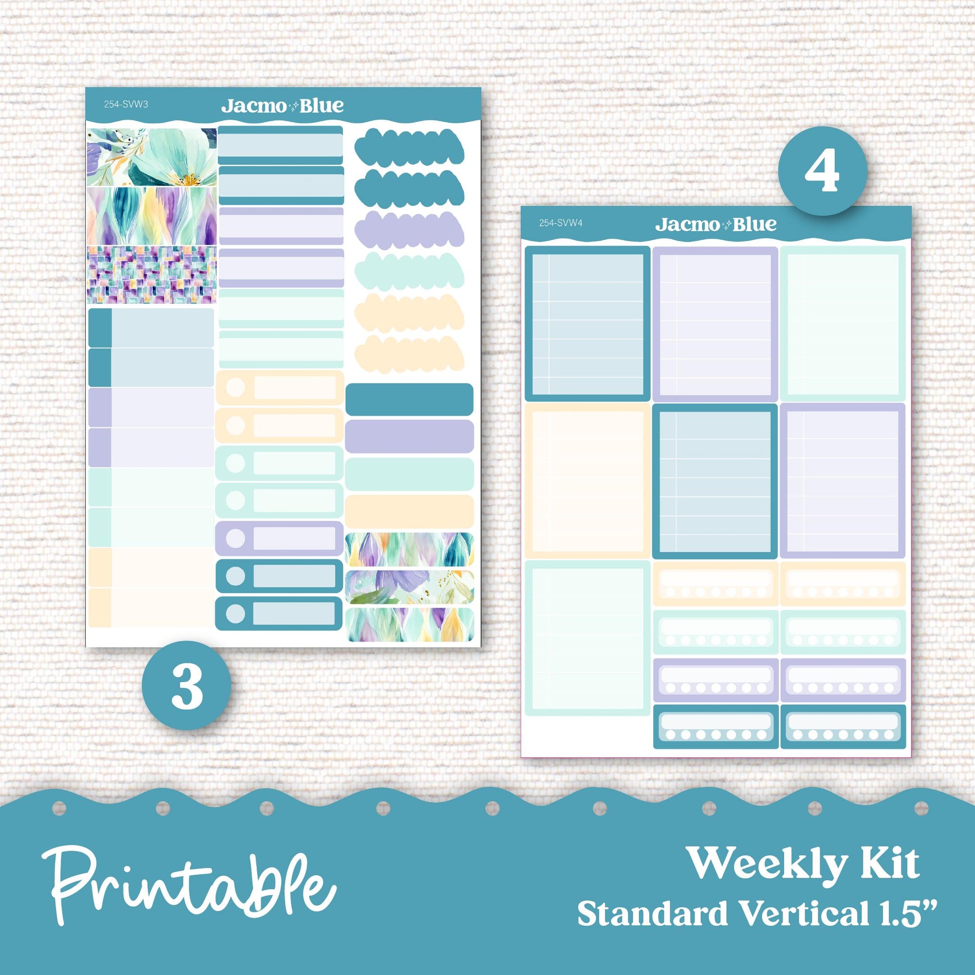 254P PRINTABLE Standard Weekly Sticker Kit Vertical Planner Stickers - Silhouette Cricut