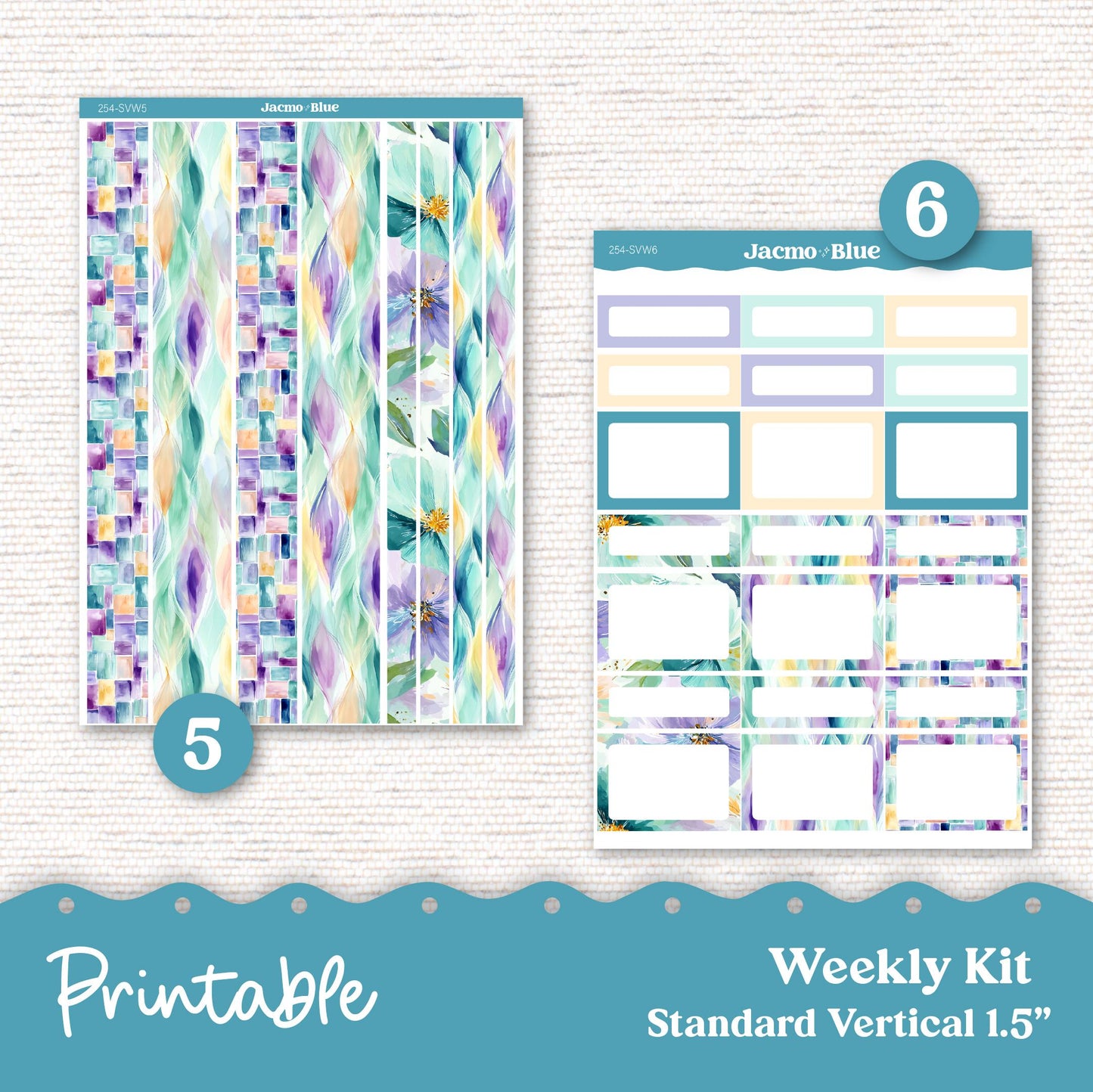 254P PRINTABLE Standard Weekly Sticker Kit Vertical Planner Stickers - Silhouette Cricut